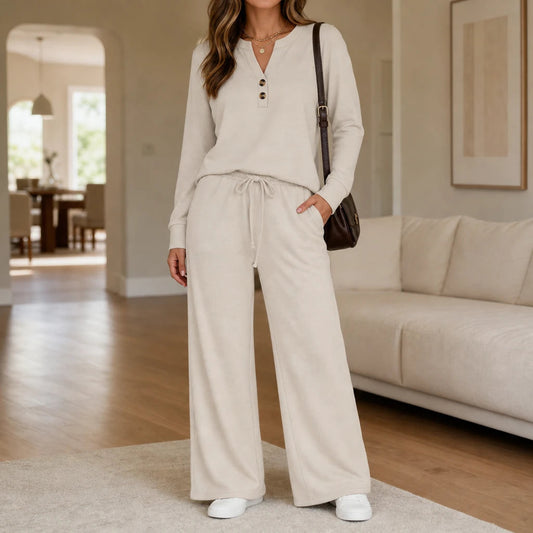 Women's Matching Lounge Set | Wide-Leg Pants and Top