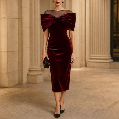 Women's Off-the-Shoulder Midi Dress | Party Dresses - Burgundy