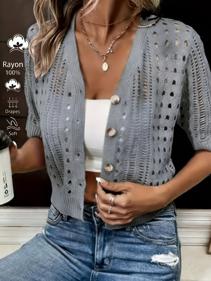 Women's Open-Knit Short-Sleeve Cardigan | Lightweight Cropped Layer