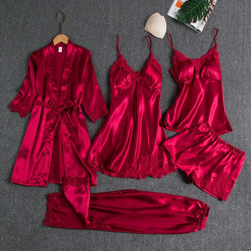 Women's Pajama Set with Lace Trim | Clothing Sets - Red