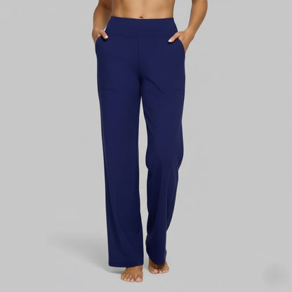 Women's Pants | Relaxed Wide-Leg Pants for Office Work - Blue