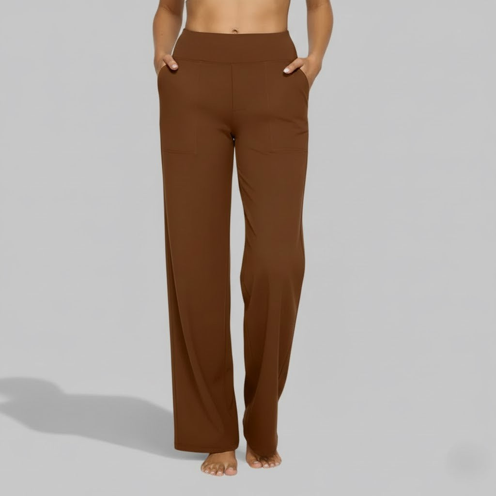 Women's Pants | Relaxed Wide-Leg Pants for Office Work - Brown