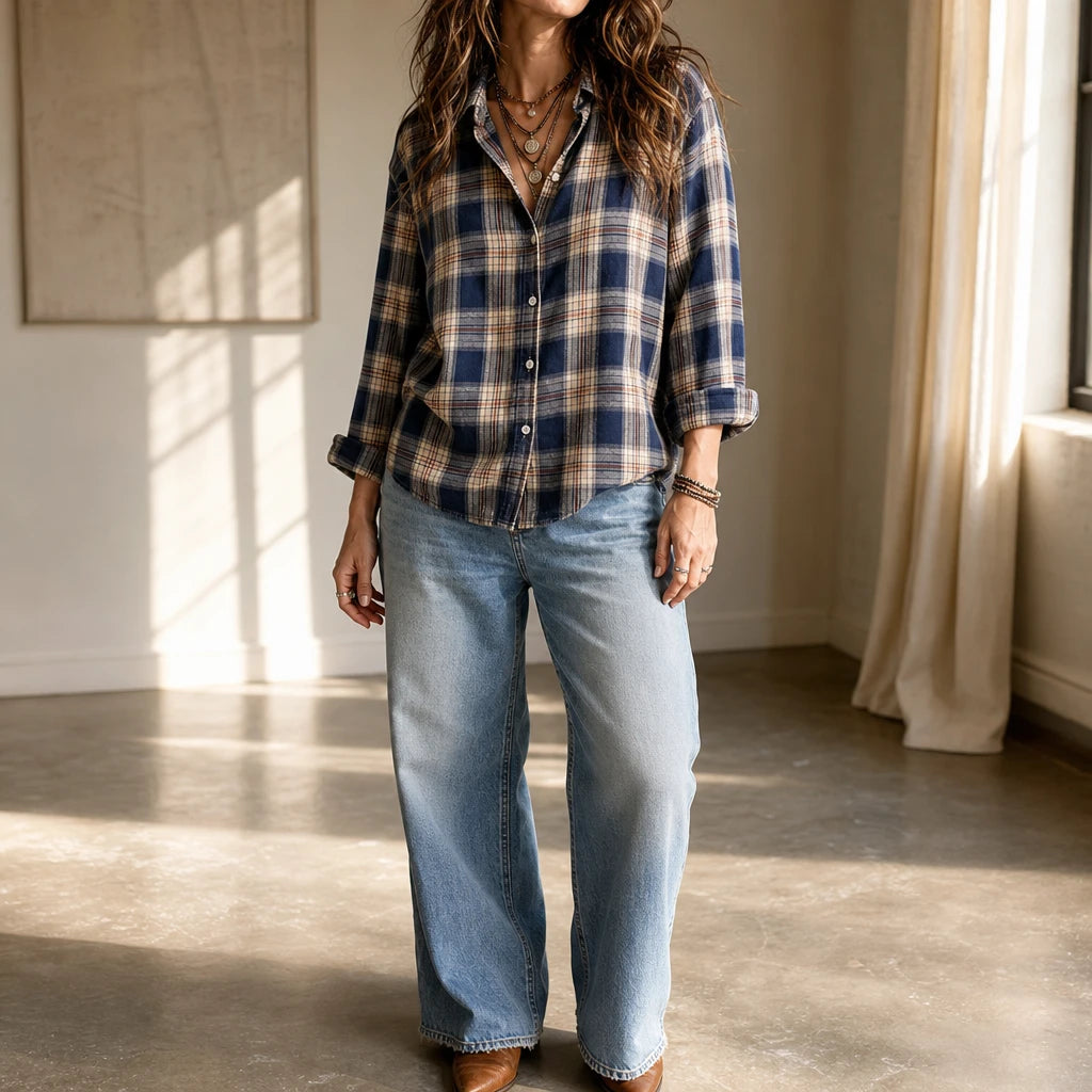 Women's Plaid Button-Front Blouse | Casual Blouses for Work
