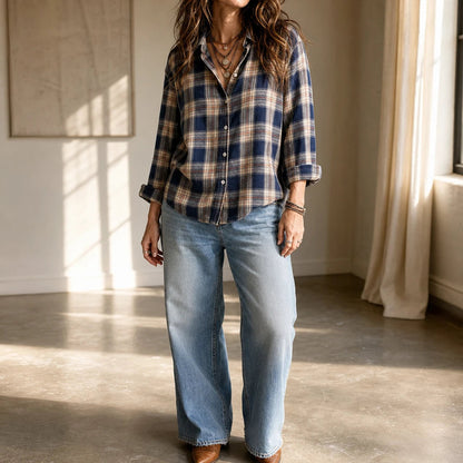 Women's Plaid Button-Front Blouse | Casual Blouses for Work