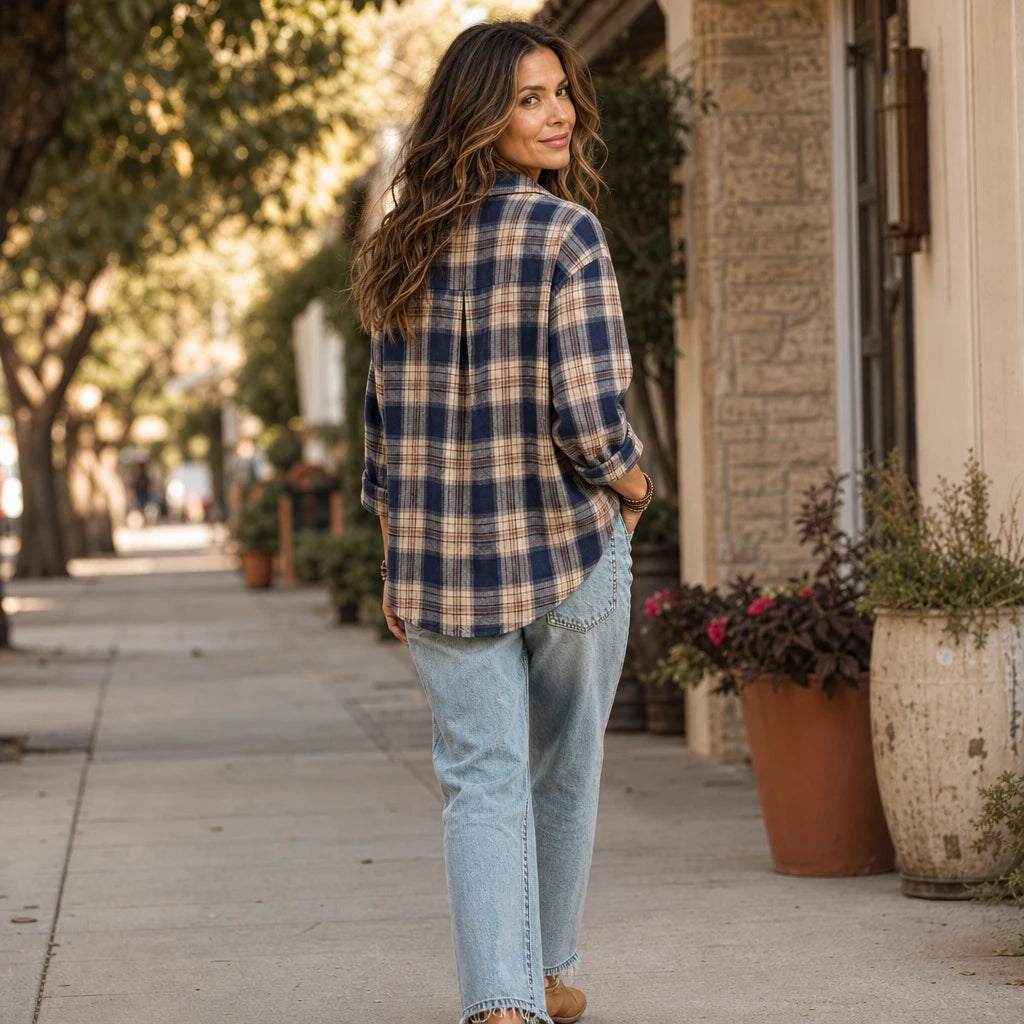 Women's Plaid Button-Front Blouse | Casual Blouses for Work