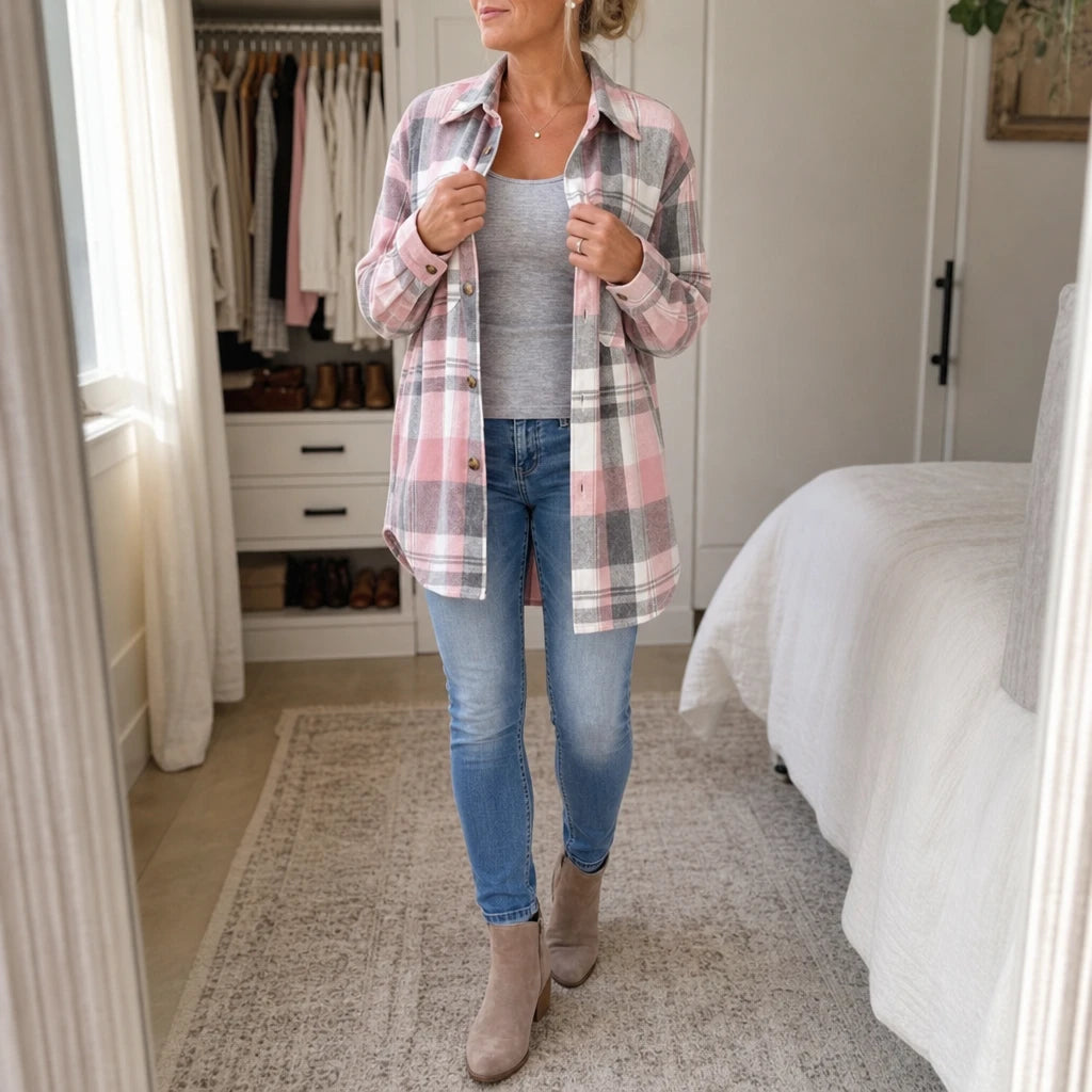 Women's Plaid Shirt Jacket | Waist-Length Casual Shirts