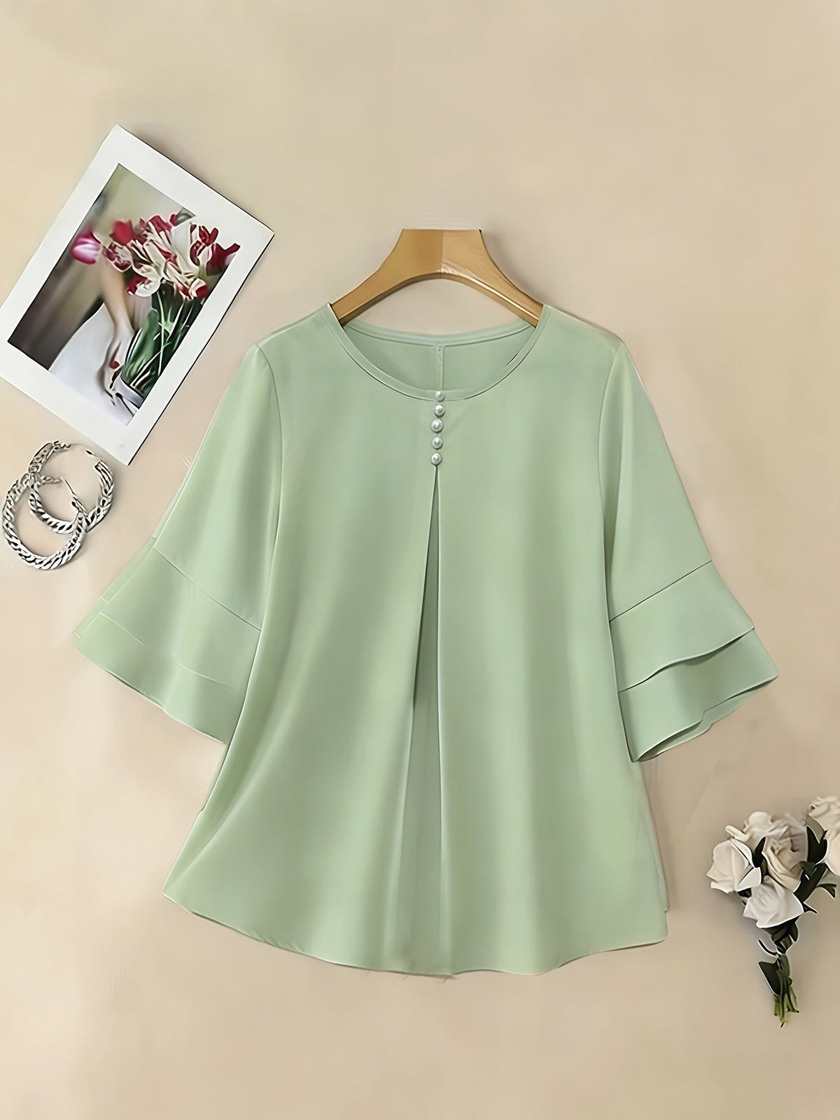 Women's Pleated Flared-Sleeve Blouse | Blouses for Work