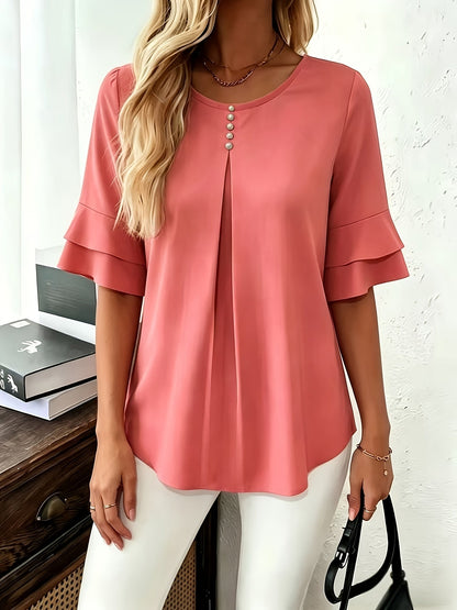 Women's Pleated Flared-Sleeve Blouse | Blouses for Work
