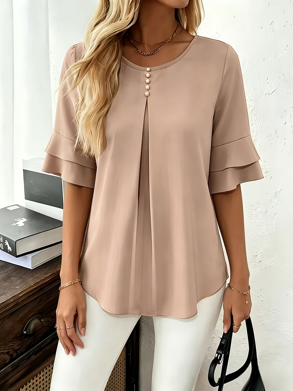 Women's Pleated Flared-Sleeve Blouse | Blouses for Work