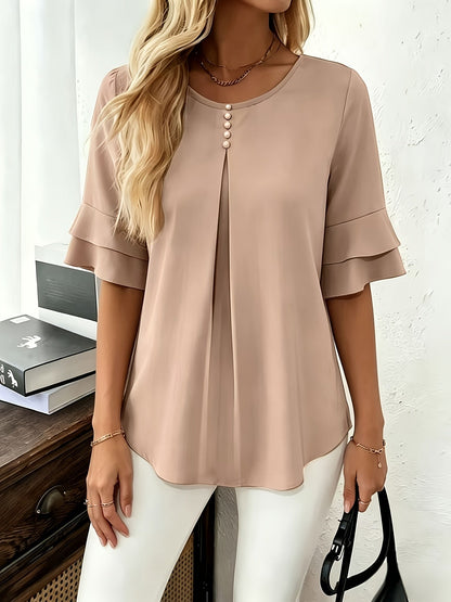 Women's Pleated Flared-Sleeve Blouse | Blouses for Work