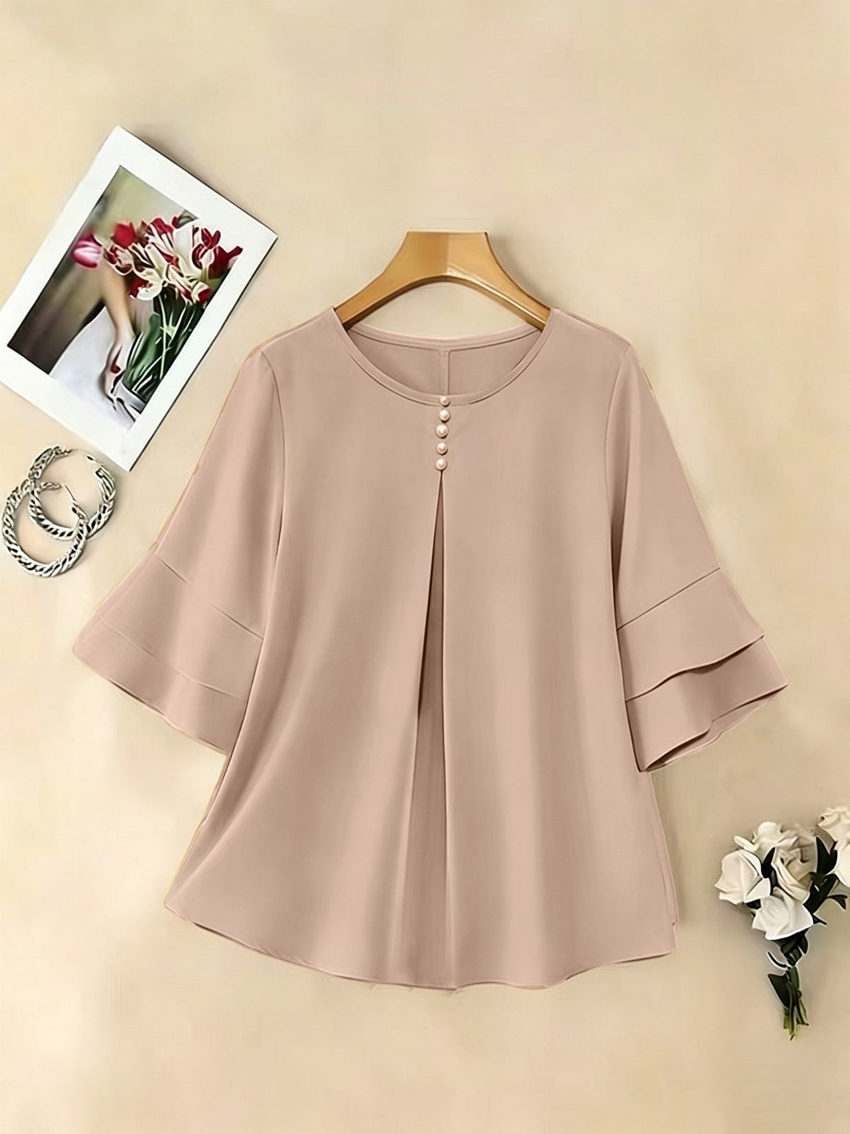 Women's Pleated Flared-Sleeve Blouse | Blouses for Work