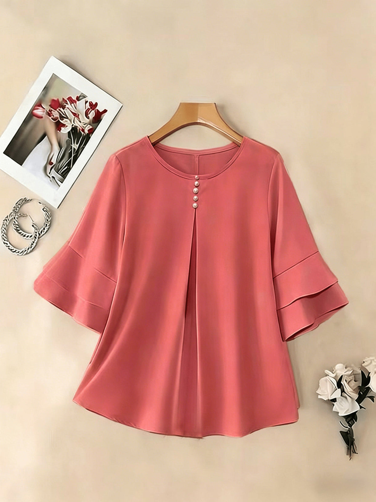 Women's Pleated Flared-Sleeve Blouse | Blouses for Work