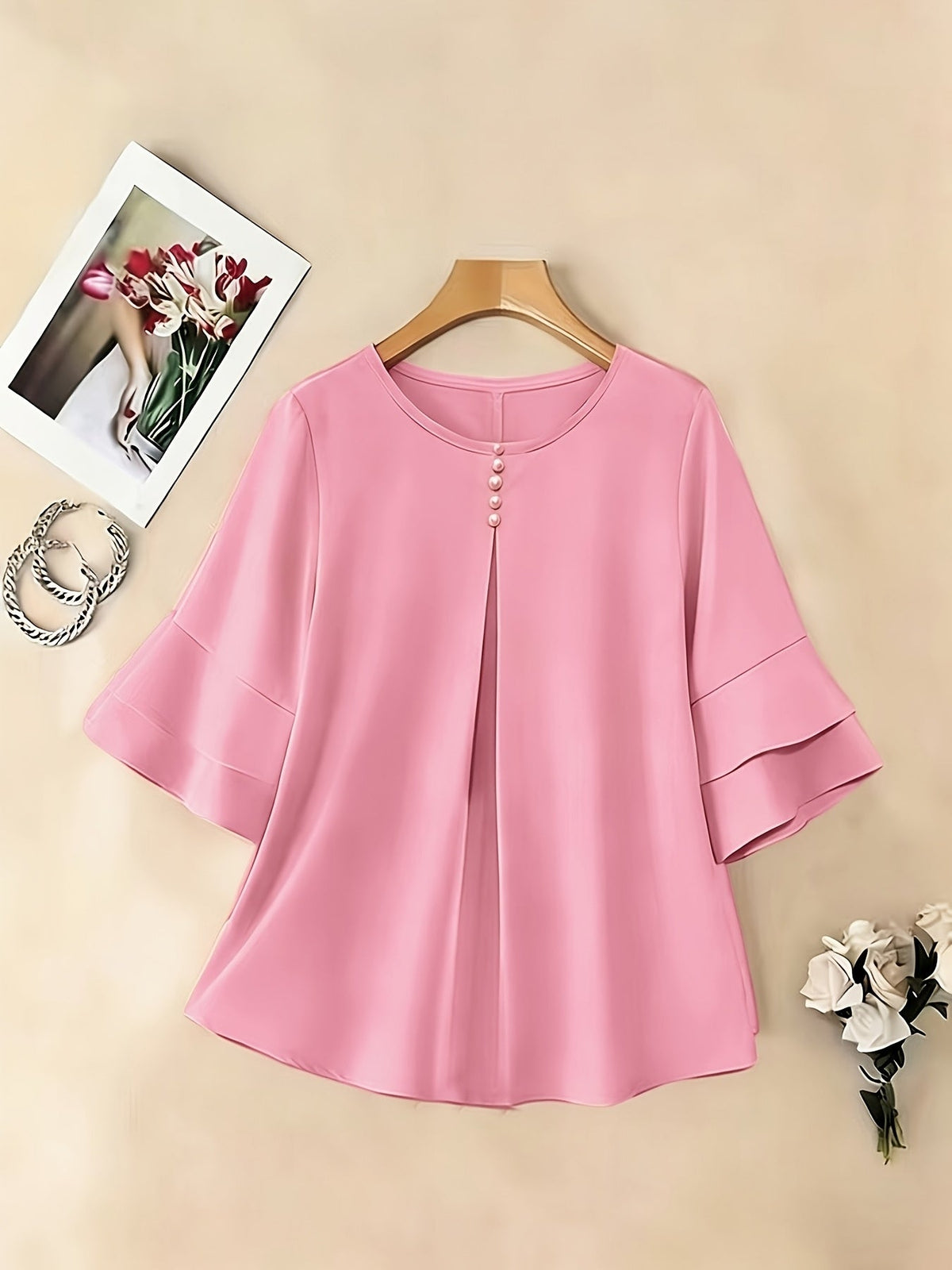 Women's Pleated Flared-Sleeve Blouse | Blouses for Work
