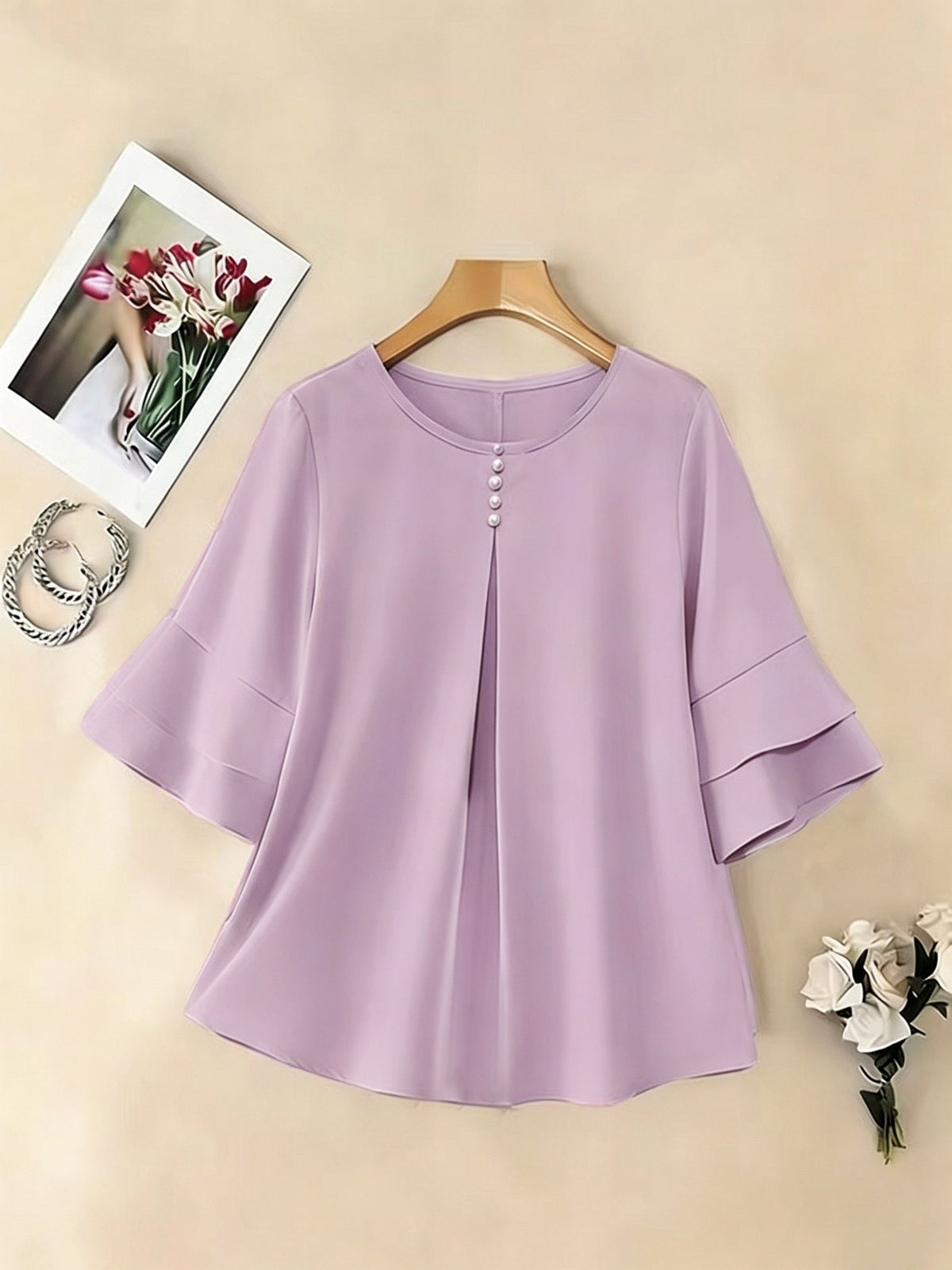 Women's Pleated Flared-Sleeve Blouse | Blouses for Work