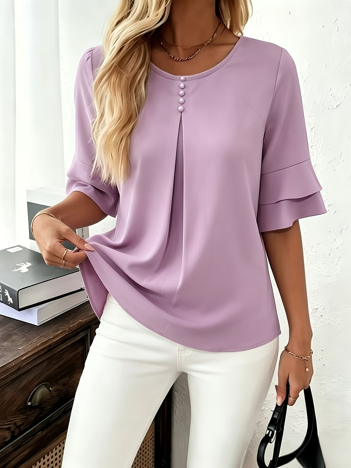 Women's Pleated Flared-Sleeve Blouse | Blouses for Work
