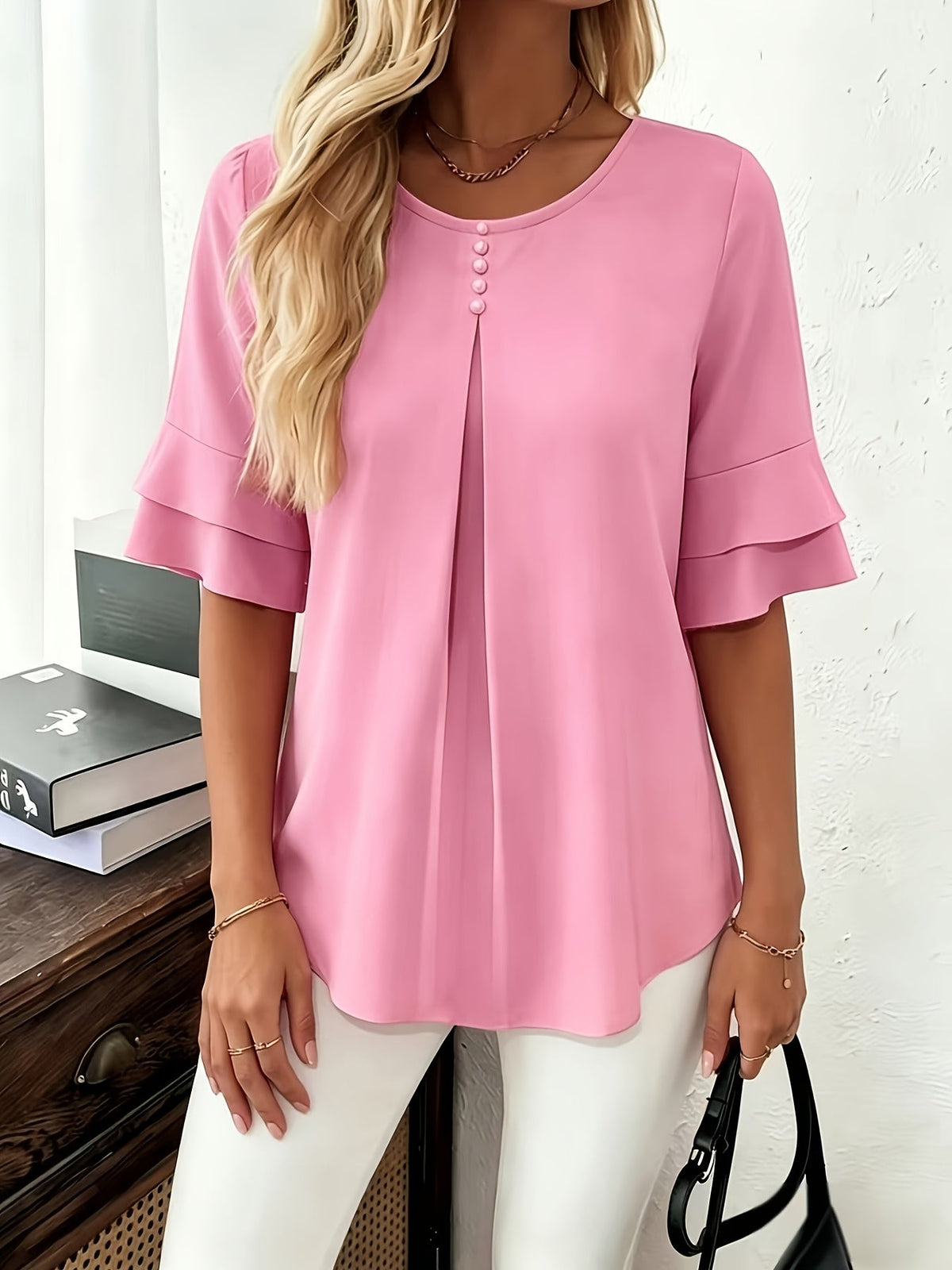 Women's Pleated Flared-Sleeve Blouse | Blouses for Work