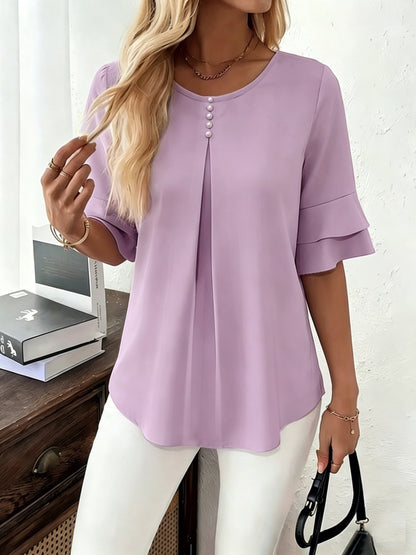 Women's Pleated Flared-Sleeve Blouse | Blouses for Work - Light Purple