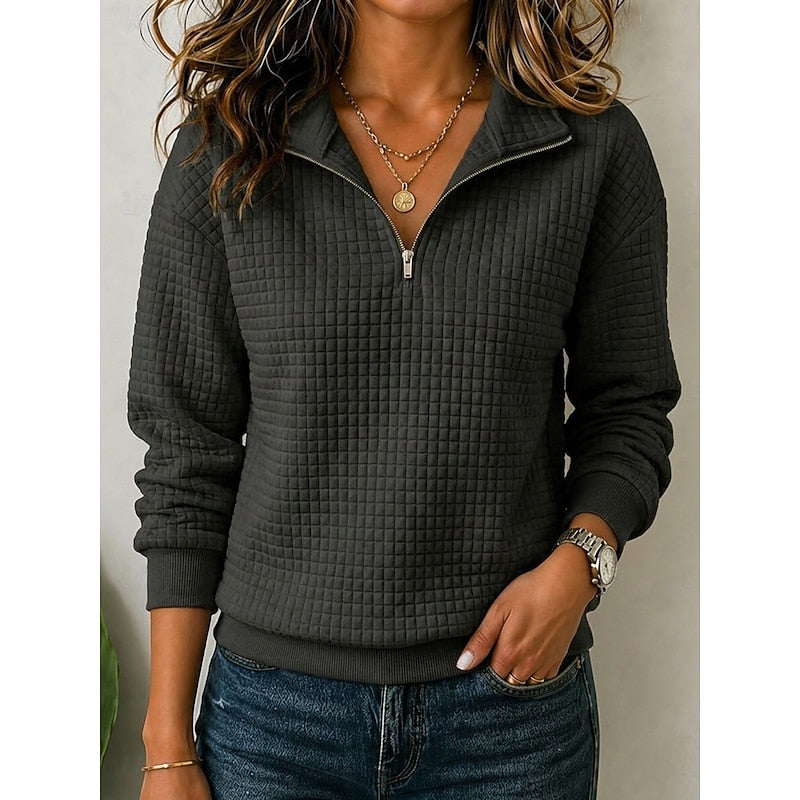 Women's Quarter-Zip Pullover Sweater | Textured Knit Pullovers - Black