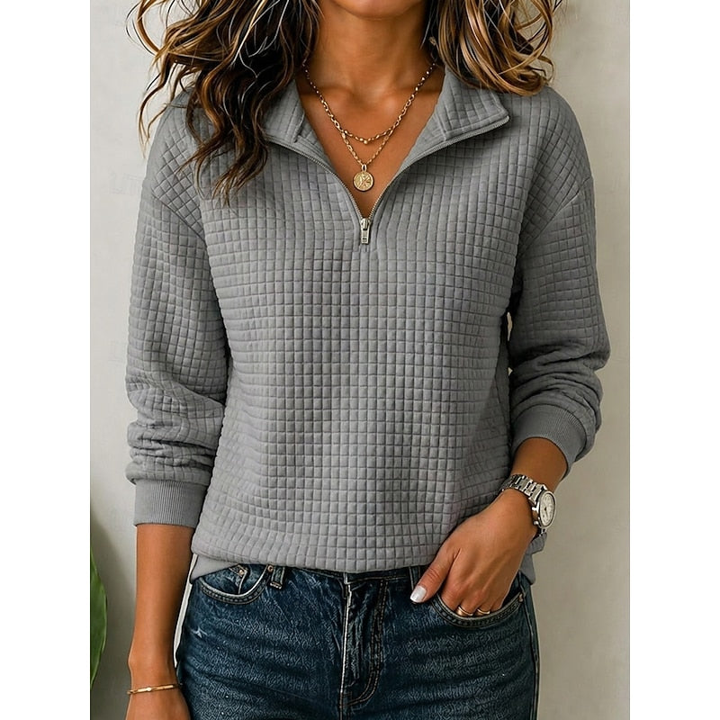 Women's Quarter-Zip Pullover Sweater | Textured Knit Pullovers - Dark Gray