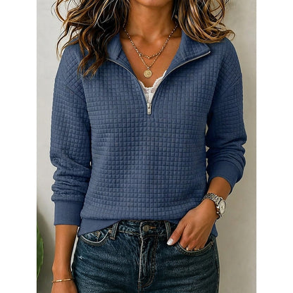 Women's Quarter-Zip Pullover Sweater | Textured Knit Pullovers - Navy