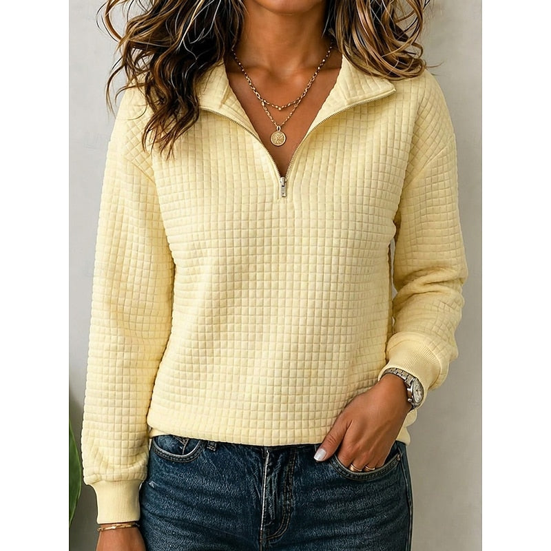 Women's Quarter-Zip Pullover Sweater | Textured Knit Pullovers - Yellow