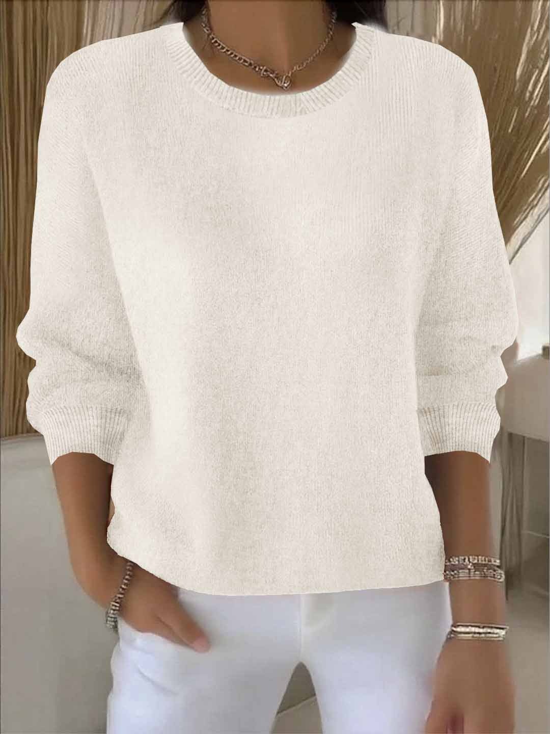 Women's Relaxed Crew Neck Sweater | Soft Everyday Knit - Cream