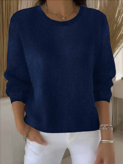 Women's Relaxed Crew Neck Sweater | Soft Everyday Knit - Dark Blue
