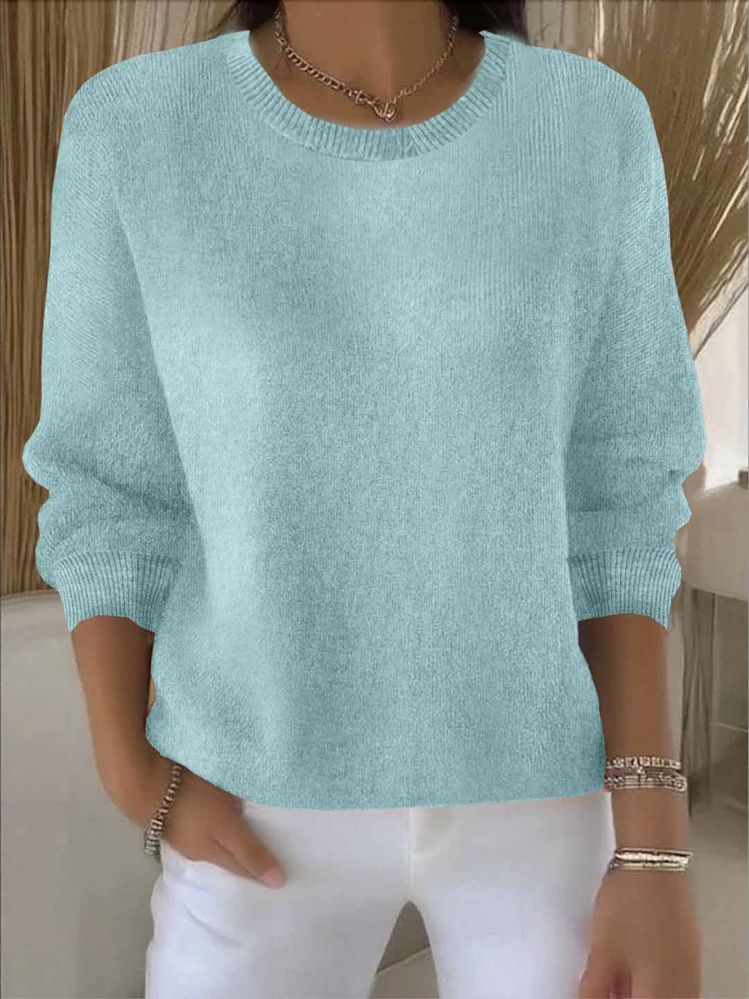 Women's Relaxed Crew Neck Sweater | Soft Everyday Knit - Light Green