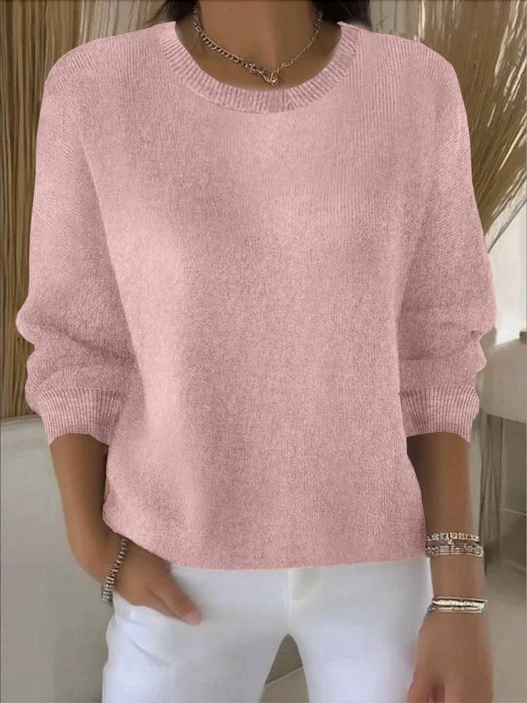 Women's Relaxed Crew Neck Sweater | Soft Everyday Knit - Pink