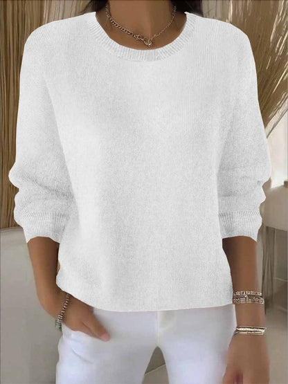 Women's Relaxed Crew Neck Sweater | Soft Everyday Knit - White