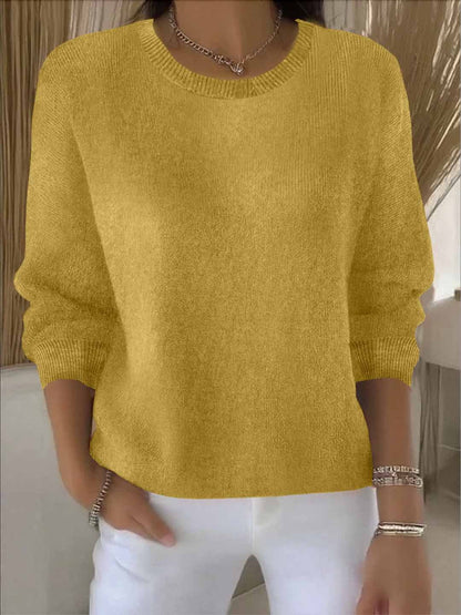 Women's Relaxed Crew Neck Sweater | Soft Everyday Knit - Yellow