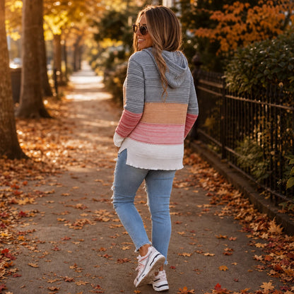 Women's Relaxed Hoodie | Striped Open-Knit Casual Hoodie