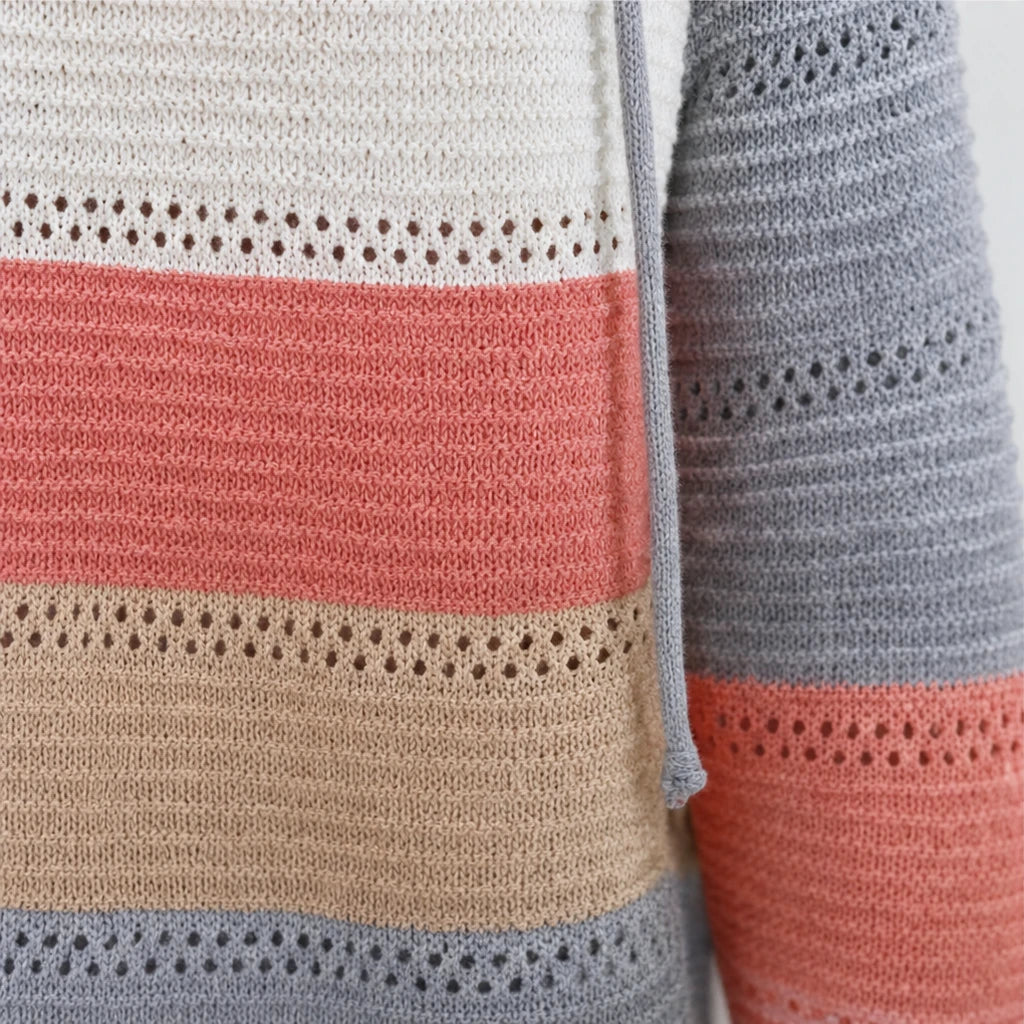 Women's Relaxed Hoodie | Striped Open-Knit Casual Hoodie