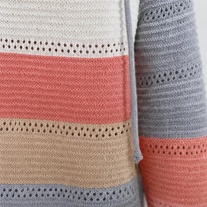Women's Relaxed Hoodie | Striped Open-Knit Casual Hoodie