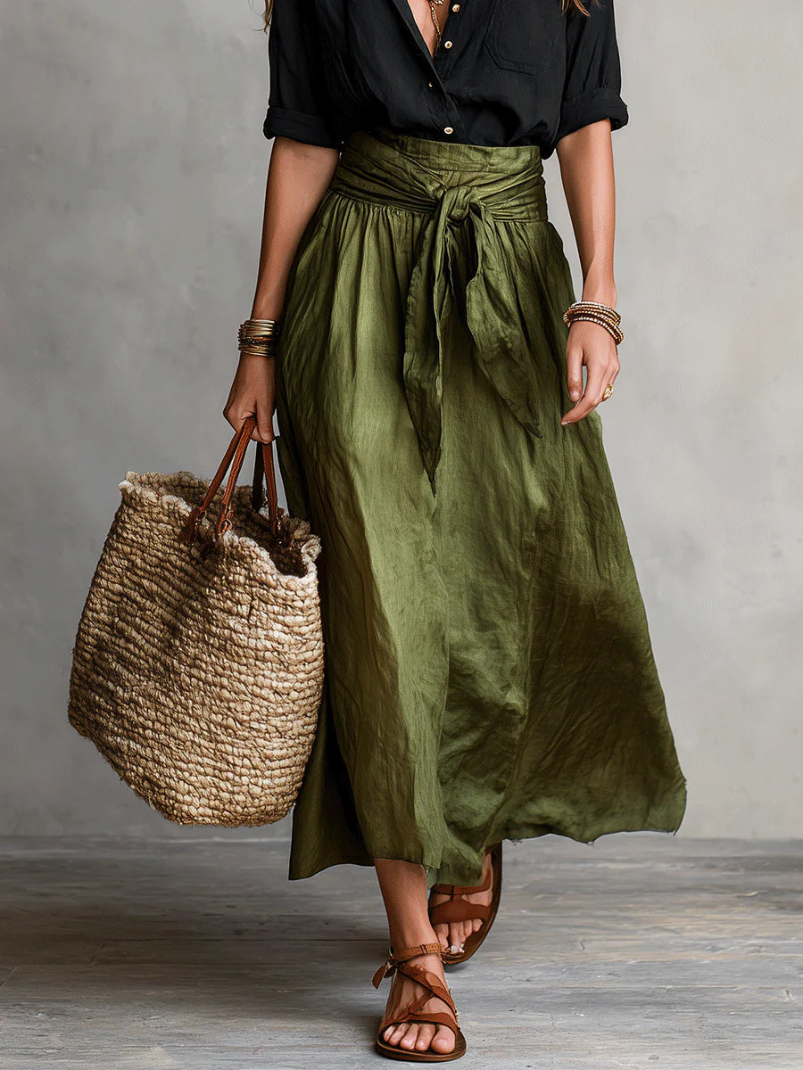 Women's Relaxed Two-Piece Set | Tie-Waist Midi Skirt Outfit