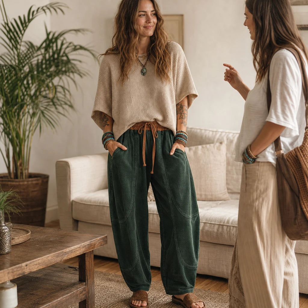 Women's Ribbed Corduroy Lantern Pants | Baggy Corduroy Pants