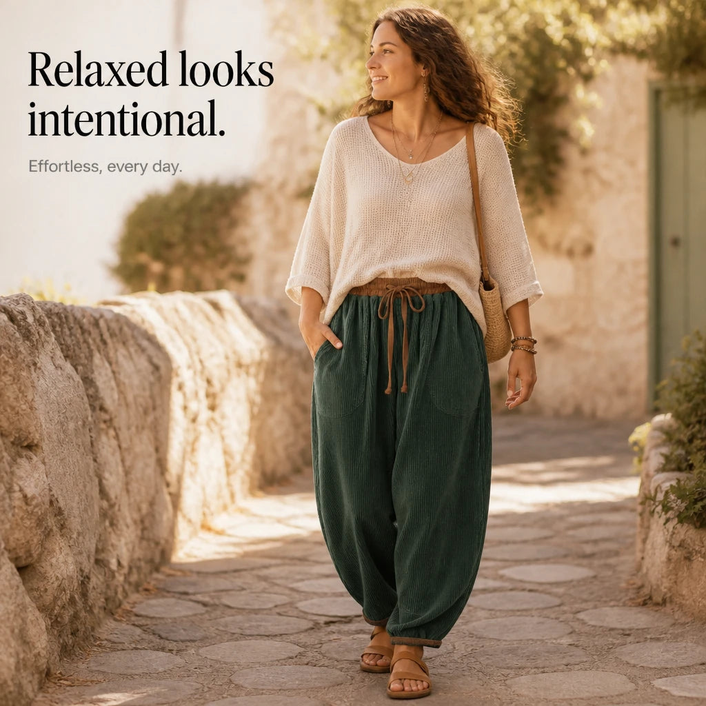 Women's Ribbed Corduroy Lantern Pants | Baggy Corduroy Pants