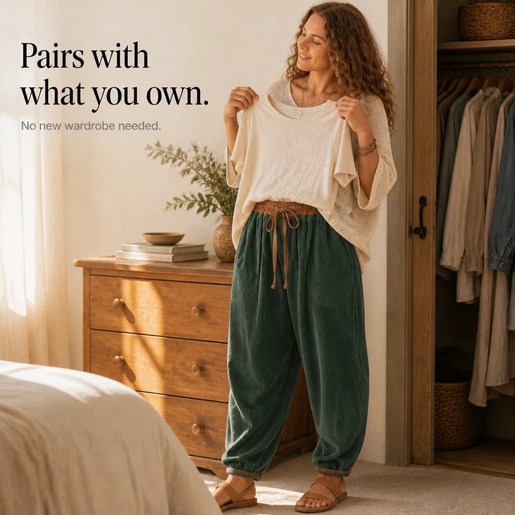 Women's Ribbed Corduroy Lantern Pants | Baggy Corduroy Pants