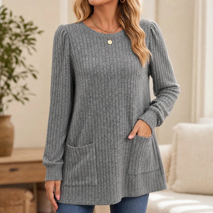 Women's Ribbed Knit Tunic With Pockets | Tunic Top