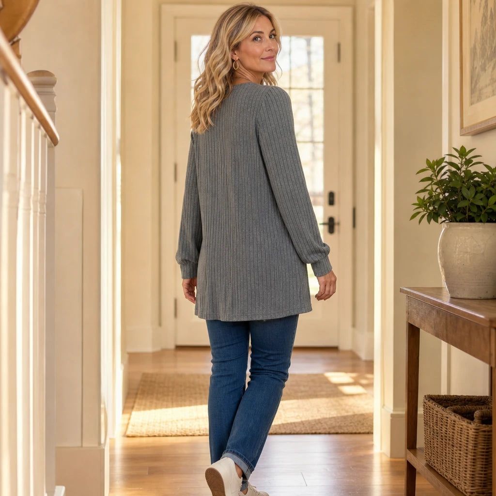 Women's Ribbed Knit Tunic With Pockets | Tunic Top