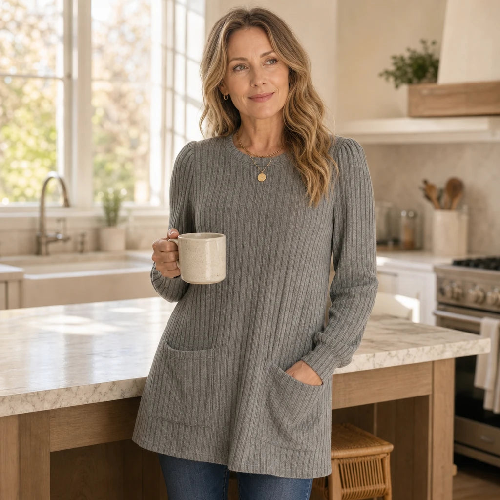 Women's Ribbed Knit Tunic With Pockets | Tunic Top