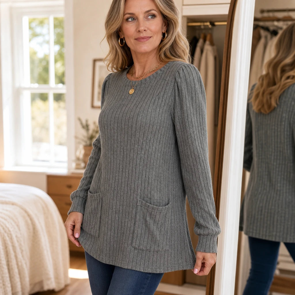 Women's Ribbed Knit Tunic With Pockets | Tunic Top