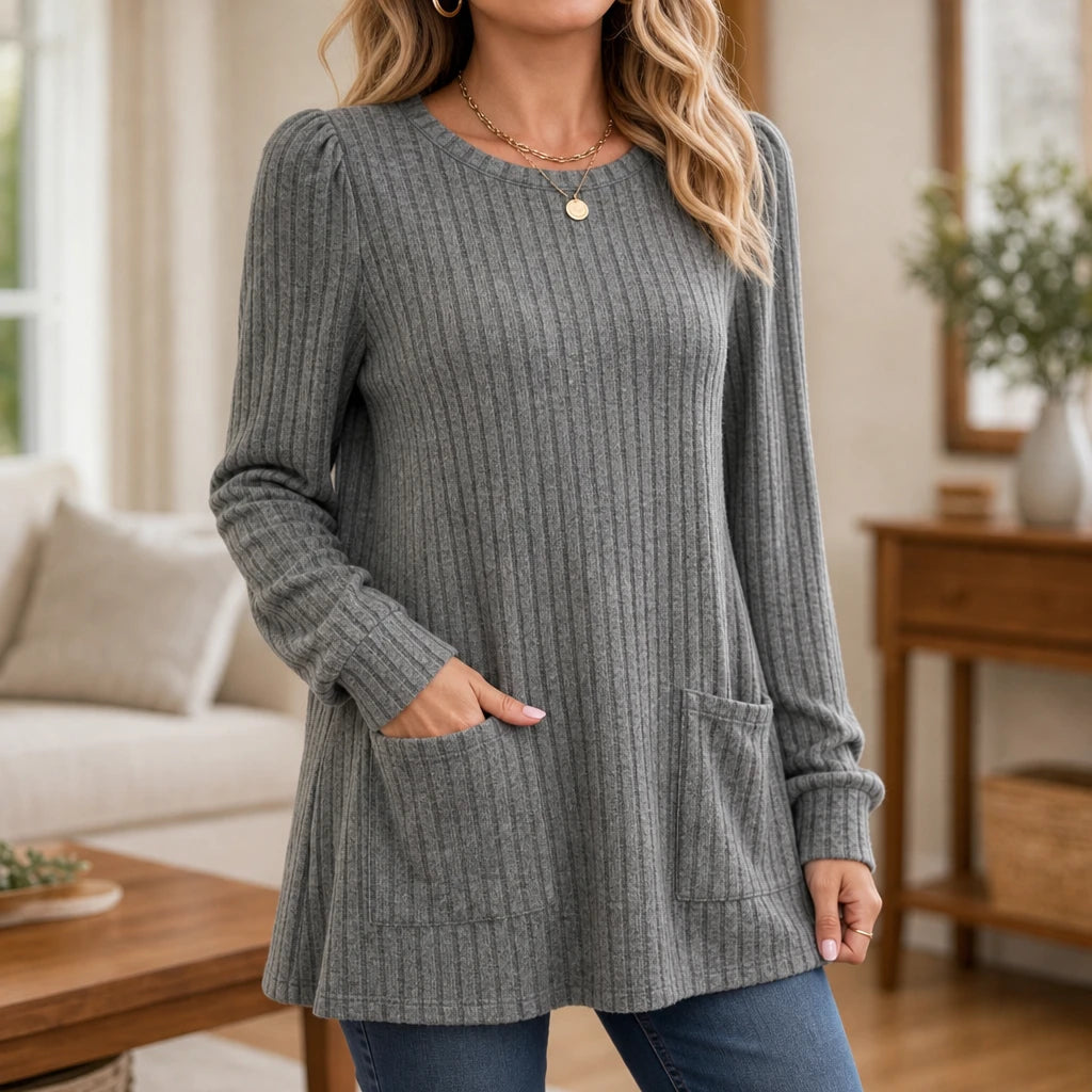 Women's Ribbed Knit Tunic With Pockets | Tunic Top