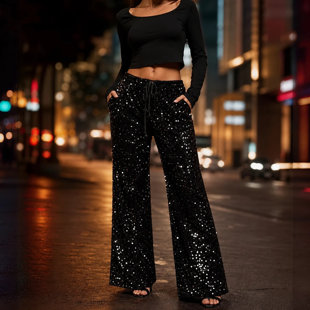Women's Sequin Straight-Leg Trousers | Pants for Office Work