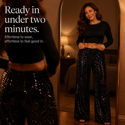 Women's Sequin Straight-Leg Trousers | Pants for Office Work