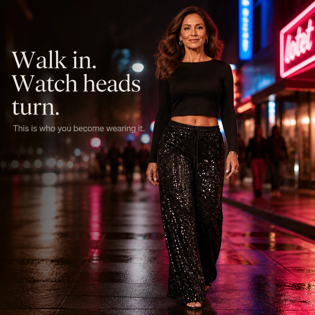 Women's Sequin Straight-Leg Trousers | Pants for Office Work