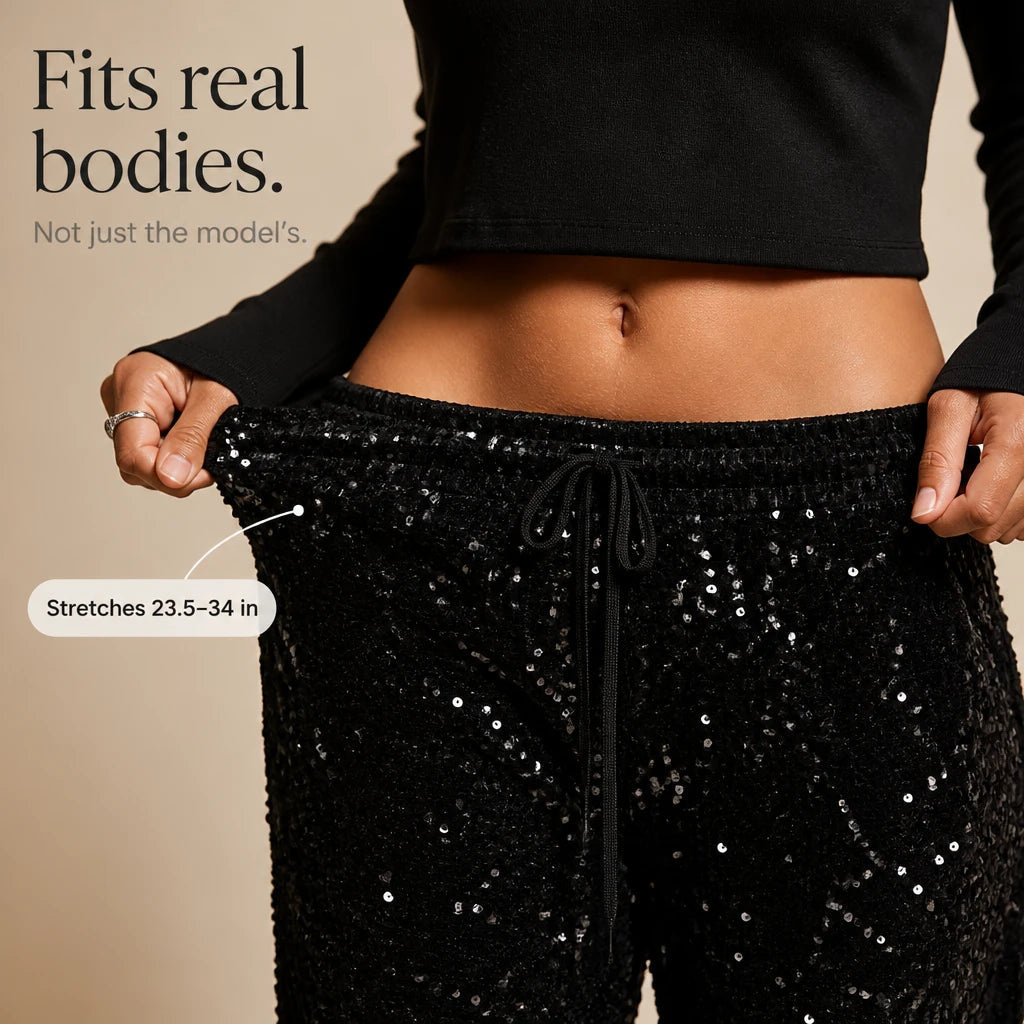 Women's Sequin Straight-Leg Trousers | Pants for Office Work