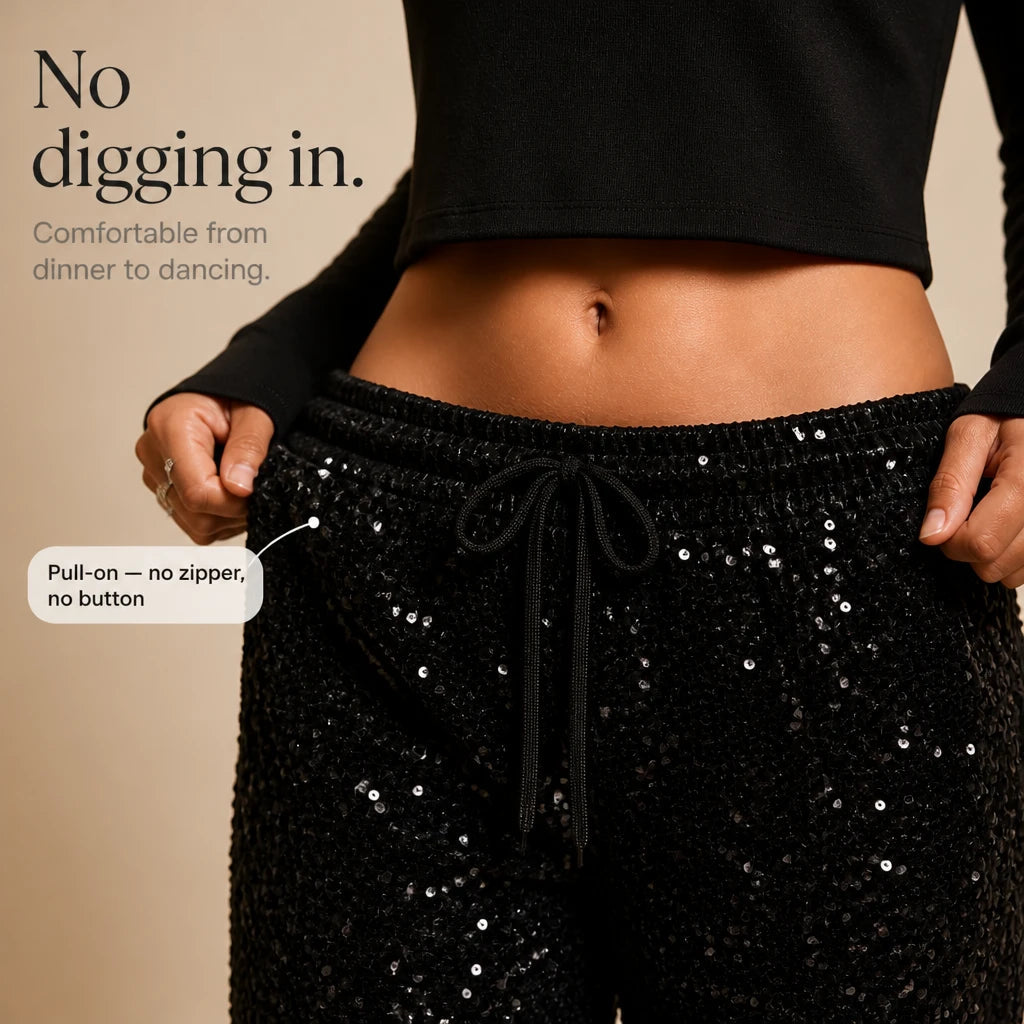 Women's Sequin Straight-Leg Trousers | Pants for Office Work