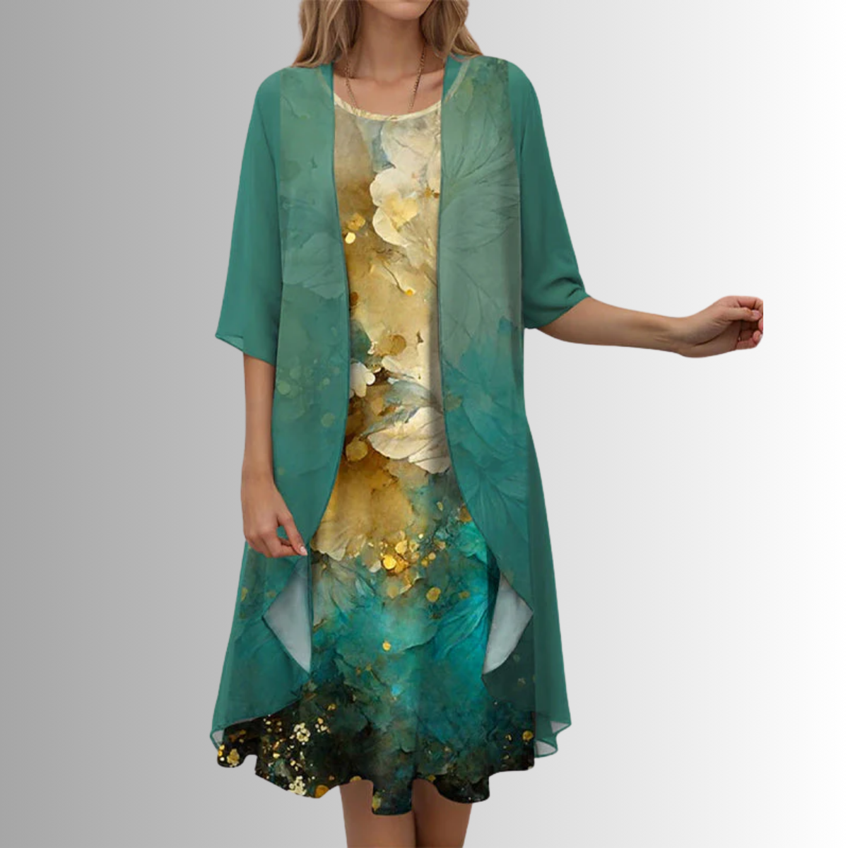Women's Slip Dress with Floral Print | Casual Dress - Green Pattern