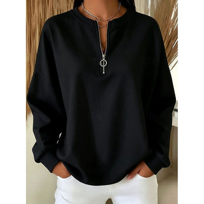 Women's Sweatshirt | Quarter-Zip High-Neck Pullover - Black